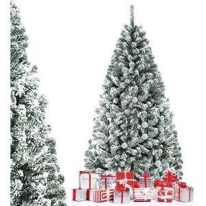 Arbre de Noël Artificiel à Flocons de Neige 228CM avec Charnières,Support Métallique et 1010 Branches Matière PVC Non-éclairé