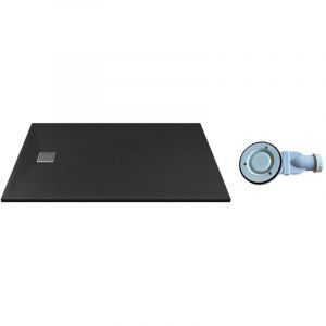 Vente-unique - Receveur à poser ou à encastrer découpable en résine avec siphon - Noir - 160 x 90 cm - mirnosa