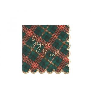 20 SERVIETTES DE TABLE JETABLE COCKTAIL PAPIER NOËL TARTAN 24CM Vert Anis Menthe Eau / Rouge Bordeaux