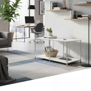 &Eacute;tag&egrave;re m&eacute;tal chrom&eacute; design &eacute;pur&eacute;, Concept Epur&eacute; MK-016, L78 &times; P40 &times; H46 cm, Blanc