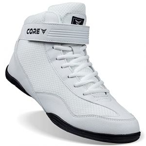 CORE Chaussures de Lutte pour Hommes, Femmes et Enfants - Wrestling Shoes, Lutte Homme - Chaussures d'arts Martiaux antid&eacute;rapantes, Blanc, 43 EU