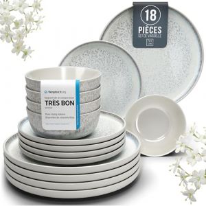 Pure Living Service de table 18 pi&egrave;ces pour 6 personnes &ndash; Beau service de table en gr&egrave;s de style m&eacute;diterran&eacute;en pour 6 personnes &ndash; Passe au lave-vaisselle et au micro-ondes &ndash; Service de table pour 6