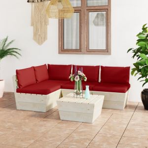 VidaXL Salon de jardin palette 5 pcs avec coussins Épicéa imprégné - Rouge bordeaux