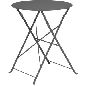 Wadiga Table jardin ronde pliable m&eacute;tal gris bistrot 60x60x70cm