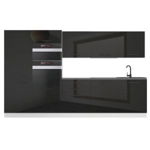 Belini - Cuisine Equipee Complete Grace Muebles de Cuisine Complets - 300 cm. Cuisine Complete avec Plan de Travail, Noir très Brillant