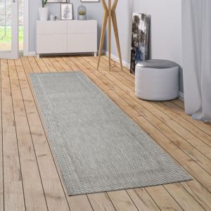 Tapis Intérieur Extérieur Tapis Cuisine Design Monochrome Sisal Bordure Gris 80x200 cm - Paco Home