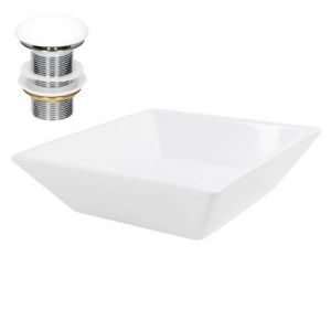 ML-Design Lavabo en Céramique, Blanc, 41x41x12 cm, Forme Anguleux, Garniture de Vidage 1