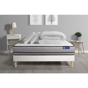 Image de Pack prêt à dormir matelas ACTIMEMO 200x200cm à MÉMOIRE DE FORME 3zones de confort + sommier KIT blanc + 2 oreillers +couette