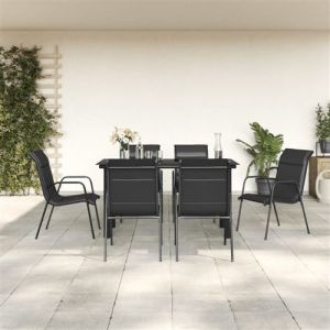 VidaXL Ensemble à manger de jardin 7 pcs noir textilène et acier