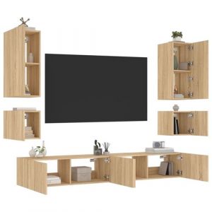 VidaXL Meubles TV Muraux avec Lumières LED 6 pcs, Armoires de Télévision Suspendues, Meubles Télé Flottants, Moderne, Chêne Sonoma Bois d'Ingénierie