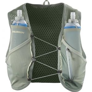 Salomon Active Skin 8 Gilet d'hydratation Trail running Randonn&eacute;e V&eacute;lo unisexe avec flasques d'hydratation incluses, Facilit&eacute; d&rsquo;hydratation, Fit pr&eacute;cis, Rangement optimis&eacute;, Vert, XS