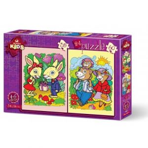 Art Puzzle 2 Puzzles - The Rabbits and The Bear Family