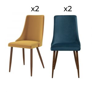 Pack 4 chaises en velours bleu et jaune - VINNI