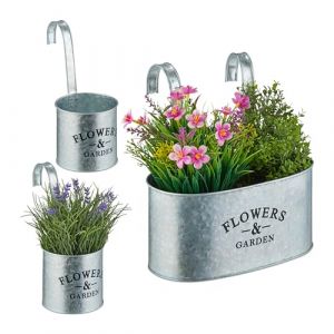 Relaxdays Jardinière d'extérieur pour Le Balcon, en Lot de 3, à Suspendre, Fer revêtu de Zinc, argentée