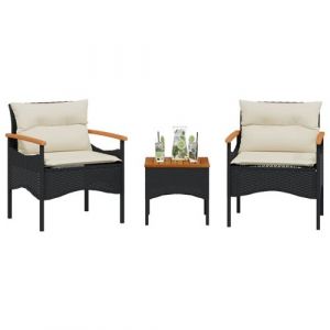 VidaXL Salon de jardin 3 pcs avec coussins noir résine tressée, ensemble de canapés d'extérieur, salon de jardin, ensemble de canapés en résine tressée