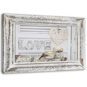 Feeby Tableau déco Mural Love Rustique 90x60 cm Image Moderne Illusion de Cadre Shabby Chic Gris