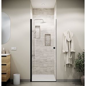 Aurlane Porte de Douche Pivotante 70x180 cm en Verre Trempe 5 mm - Finition Noire - DARK ELEMENTARY