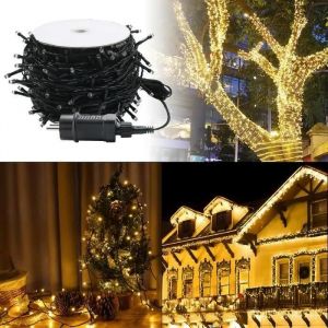 Guirlande Lumineuse Led Extérieure 50m, Lumières De Noël Pour Avec 8 Modes Ip44 Étanche Pour Décoration Jardin, Blanc Chaud