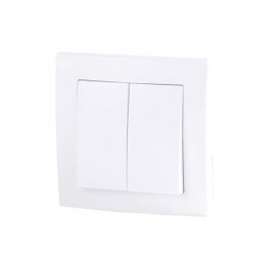 Commutateur Double 10A 250V Encastr&eacute; Terminales Vis Blanc- Con Cadre y mecanismo