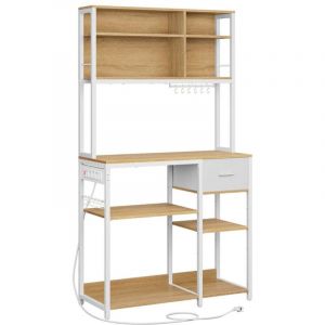 &Eacute;tag&egrave;re de cuisine avec multiprise bar &agrave; caf&eacute; avec &eacute;tag&egrave;res r&eacute;glables tiroir en tissu 12 crochets 40 x 100 x 180,4 cm support pour micro-ondes blanc