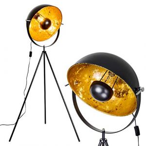 Image de Hofstein Lampadaire Saturn en métal avec un abat-jour orientable noir et or moderne de 43 cm de diamètre, pour une ampoule E27 max. 40 Watt, style projecteur de tournage rétro, compatible ampoules LED