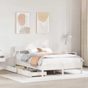 VidaXL Cadre de lit avec tête de lit blanc 120x190 cm bois pin massif, meuble de chambre à coucher, sommier, lit en bois, lit, lit double