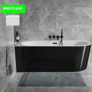 Baignoire d'angle Noir et Blanc 170 x 75 cm + Siphon Graphite et Vidage inclus + Repose t&ecirc;te - AVITA S CLASSE - DROITE