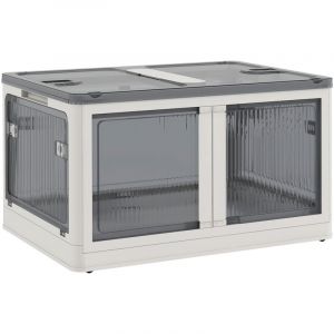 Homcom Boîte de rangement plastique 69L pliable empilable couvercle 4 roulettes accès 5 côtés blanc gris