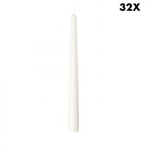 Bolsius Lot de 32 Bougies Coniques Lisses - Blanc - En Carton - Bougies D&eacute;coratives pour la Maison - Dur&eacute;e de Combustion : 7 Heures - Non Parfum&eacute;es - Contient de la cire v&eacute;g&eacute;tale naturelle