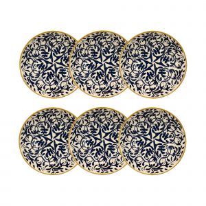 Novastyl Lot de 6 assiettes creuses à motif bleu en grès 20cm