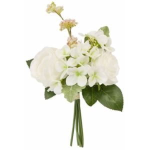 Image de Ruedelafete Bouquet de 2 Roses, 2 Hortensias, et Spirée 34cm, Blanc