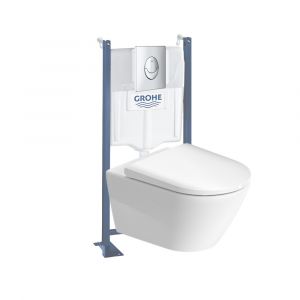 Duravit Pack WC suspendu sans bride D-Neo + bâti support GROHE Rapid SL Projet + abattant + plaque chromé