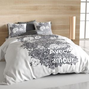 Atelier Du Coton - Housse de couette 260x240 Avec Amour + 2 taies coton bio 47 fils