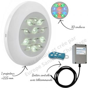 Weltico Projecteur couleur Easyled Evo + télécommande avec boitier pour piscine Béton, Panneau, Liner,Coque