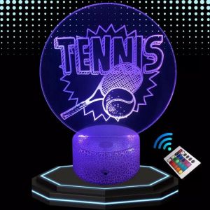 Lampe de Chevet LED - Sport Tennis - 3D - Tactile - Rechargeable USB - 16 Couleurs