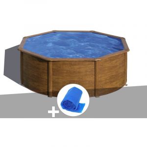 Image de Gre Kit piscine acier aspect bois Sicilia ronde 3,70 x 1,22 m + Bâche à bulles