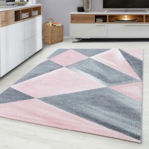 Beta PASTEL - Tapis Géométrique - 120x170cm - Rose et Gris