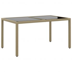 VidaXL Table de jardin 150x90x75 cm Verre tremp&eacute;/r&eacute;sine tress&eacute;e Beige Beige
