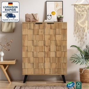 Meuble &agrave; chaussures style rondin - meuble &agrave; chaussures avec 5 compartiments, &eacute;tag&egrave;res r&eacute;glables, grande capacit&eacute; de rangement, adapt&eacute; au couloir