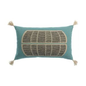 Vivaraise Coussin brod&eacute; Ya&euml;l en coton prusse 45 x 45