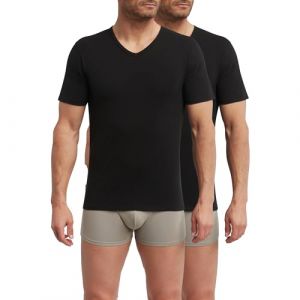 DIM T-Shirt Homme Thermorégulateur en Coton Col V Sport x2, Noir, L