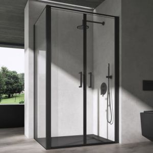 Doporro Cabine de Douche Rectangulaire 80x90x195 cm Paroi de Douche Noir avec Receveur de Douche Porte Pivotante en Verre Transparent de 8mm