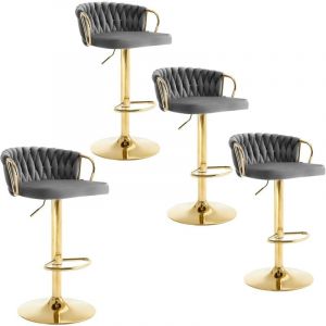 Lot de 4 Tabourets de Bar Woltu Tabourets Pivotant à 360°, Hauteur Réglable, Velours + Métal, Gris foncé