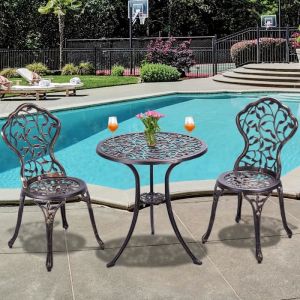 COSTWAY Ensemble Table pour Jardin et 2 Chaises en Al ini Ensemble Bistrot pour Jardin Coulé Bronze et Noir Style Antique