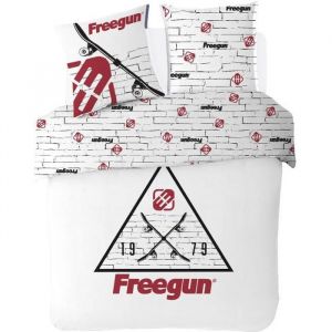 Image de Freegun Housse De Couette Ado Skateboard 200x200cm + 2 Taies d'oreiller 63x63cm - Parure De Lit 2 Personnes - Blanc - 100% Coton