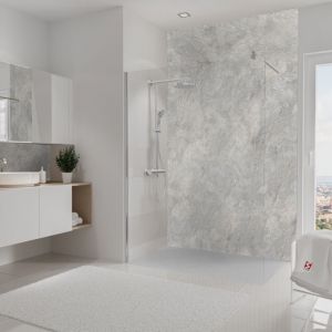 Schulte-ufer Panneau mural 150x255 cm, revêtement pour douche et salle de bains, placement facile, DécoDesign décor, pierre gris-argenté