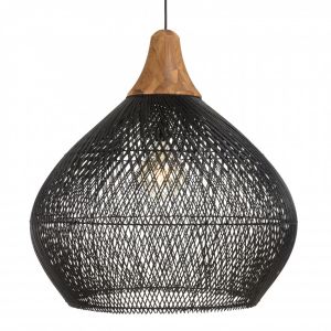 Macabane Suspension "cloche" 68x68cm en rotin couleur noire et teck
