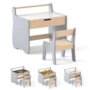 Giantex 3 en 1 Table Enfant avec Chaise en Forme d'Eléphant, Table et Chaise, Gris