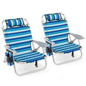 Lot De 2 Chaises De Jardin Ext&eacute;rieur Pliable Costway, Cadre L&eacute;ger En Aluminium, Dossier R&eacute;glable En 4 Positions, Sac Isotherme