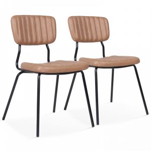 York Lot de 2 chaises en cuir synthétique marron café